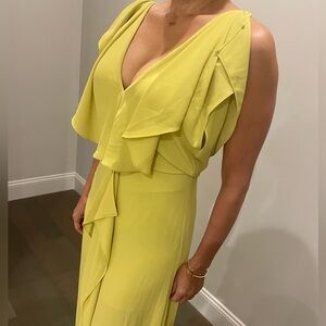BCBGMaxAzria Lemon Yellow Ruffle V-Neck Maxi Dress